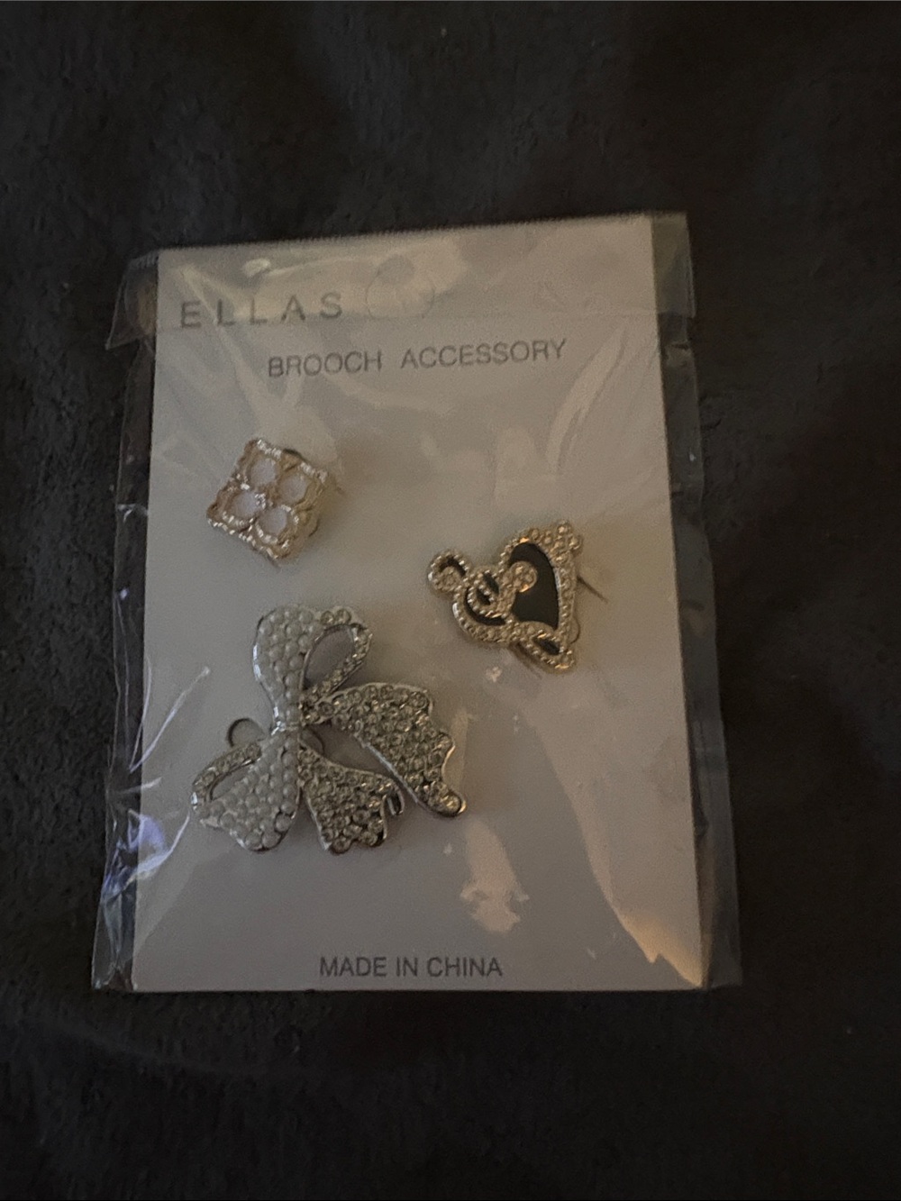 3 PC - Ella's Silver-Tone Crystal Brooch Set - Silver Accent Pins